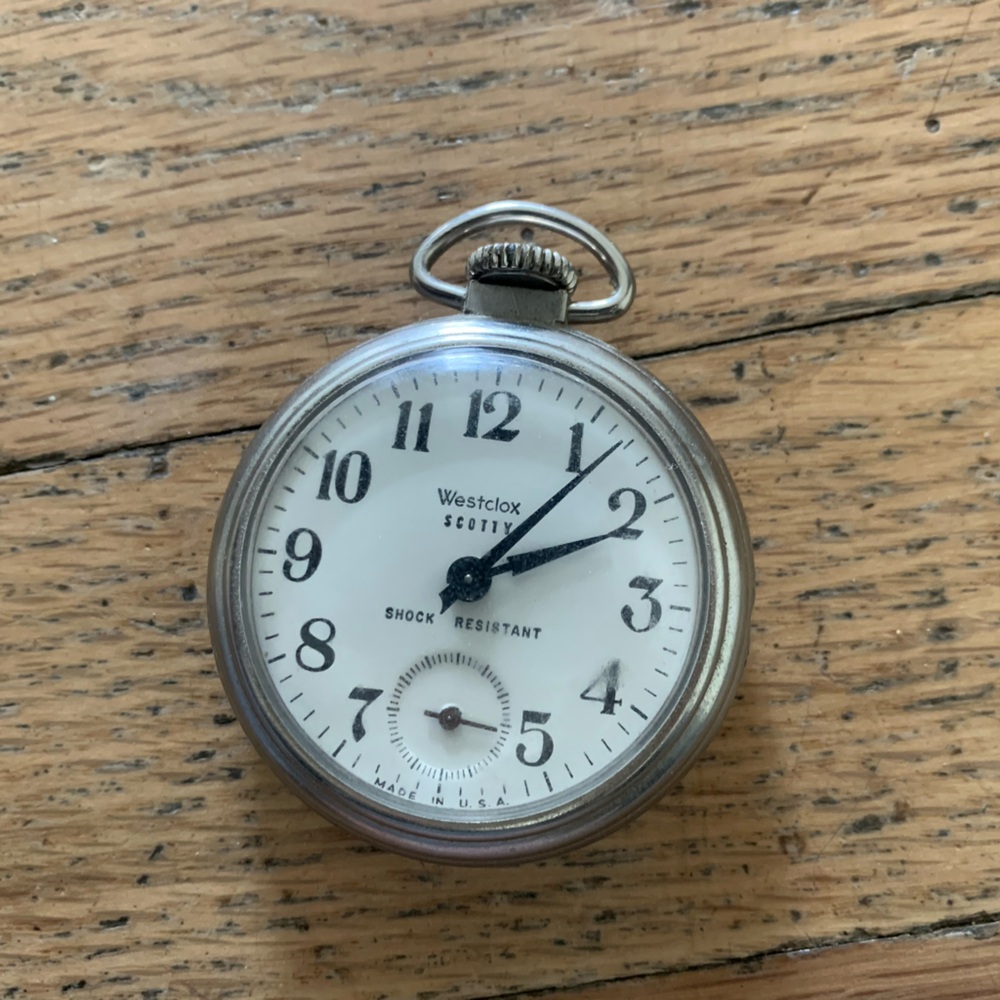 Antique Westclox Silver Pocket Watch with black Dial